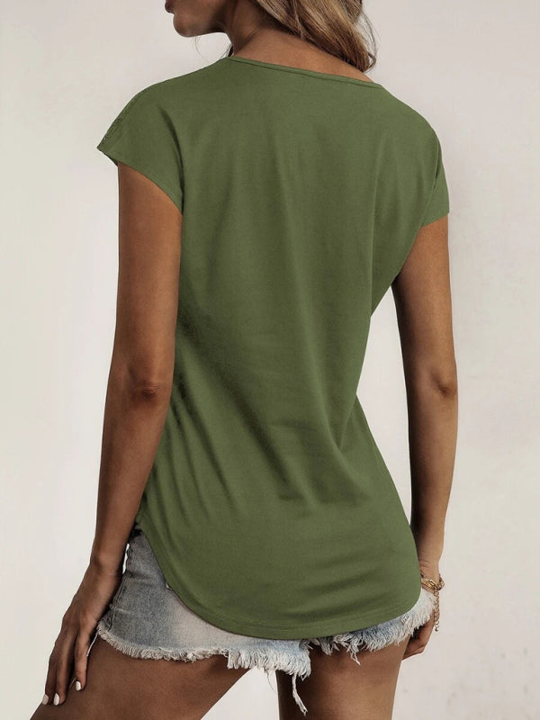 Lace Detail V-Neck Tank Top Cotton Blend Women's Sleeveless Tee