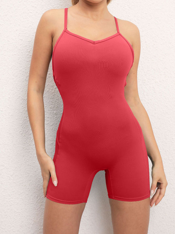 Women's Open Back Yoga Jumpsuit - Cross Strap & High Stretch