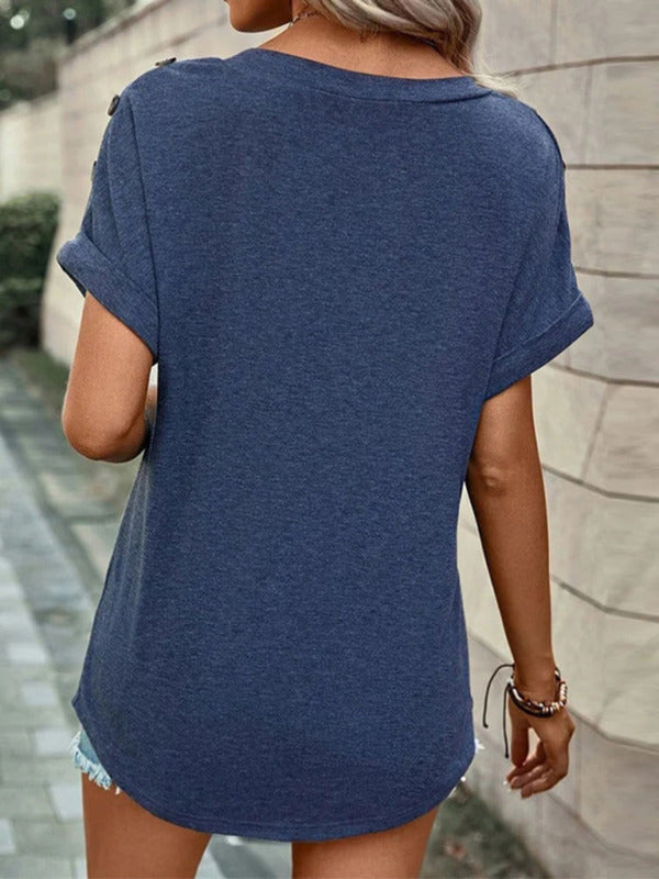 Button Front V-Neck Tank Top Sleeveless Women's Blouse