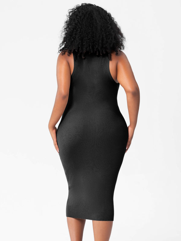 Modern fat mm round neck vest bottoming tight hip knit dress