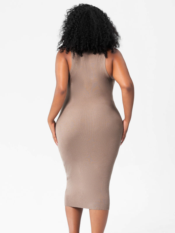 Modern fat mm round neck vest bottoming tight hip knit dress