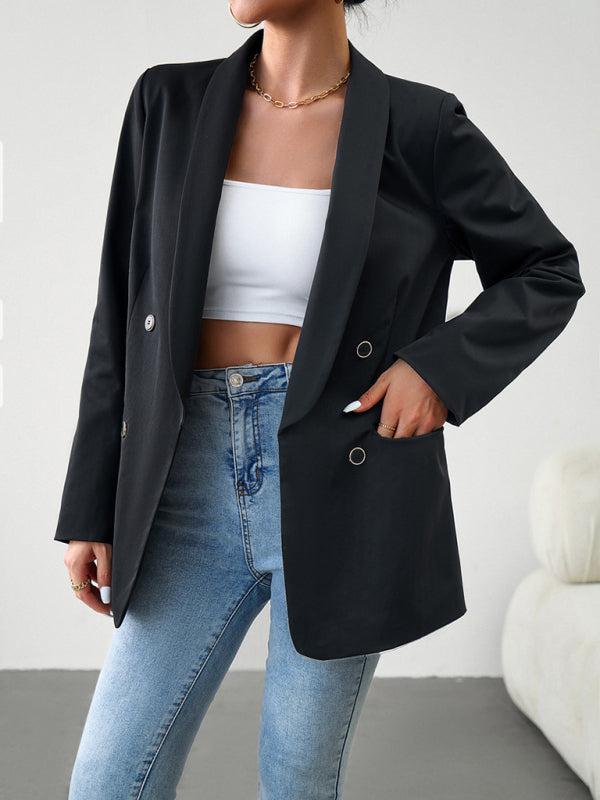Women's Double-Breasted Blazer Jacket in Khaki and Multiple Colors - Image 13
