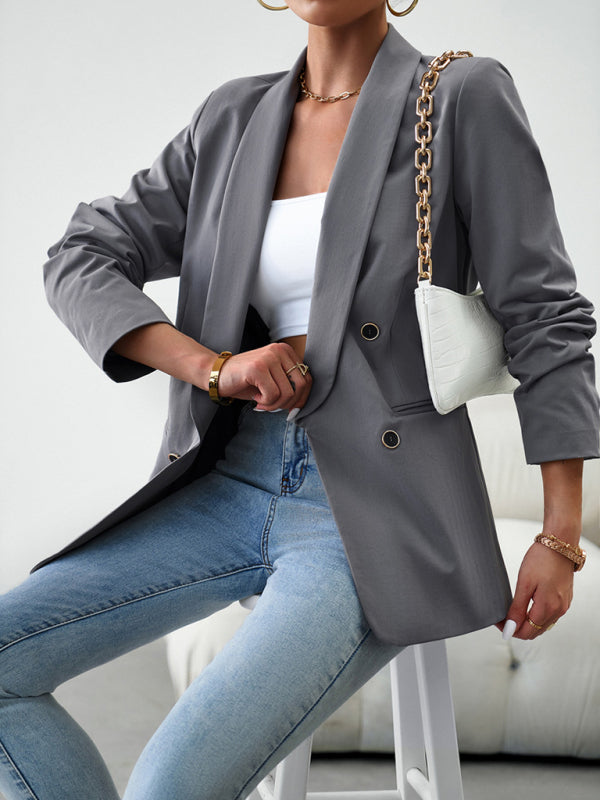 Women's Double-Breasted Blazer Jacket in Khaki and Multiple Colors - Image 17