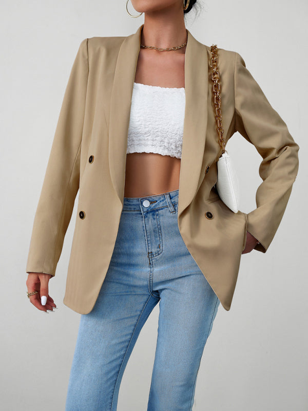 Women's Double-Breasted Blazer Jacket in Khaki and Multiple Colors - Image 8