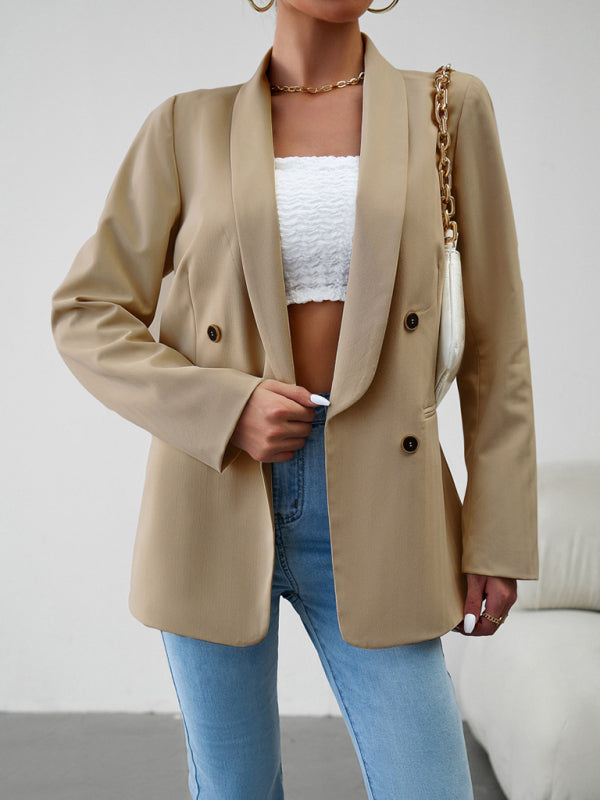 Women's Double-Breasted Blazer Jacket in Khaki and Multiple Colors - Image 5