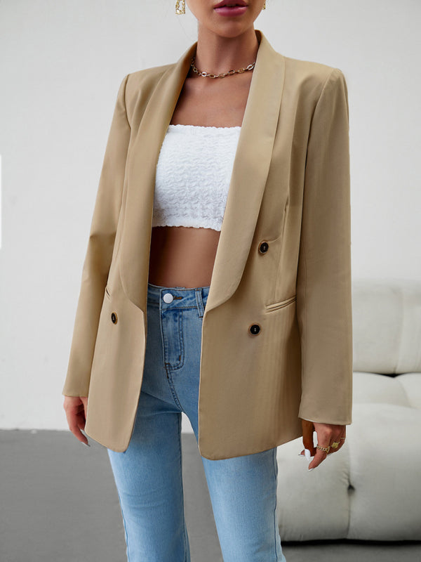 Women's Double-Breasted Blazer Jacket in Khaki and Multiple Colors - Image 7