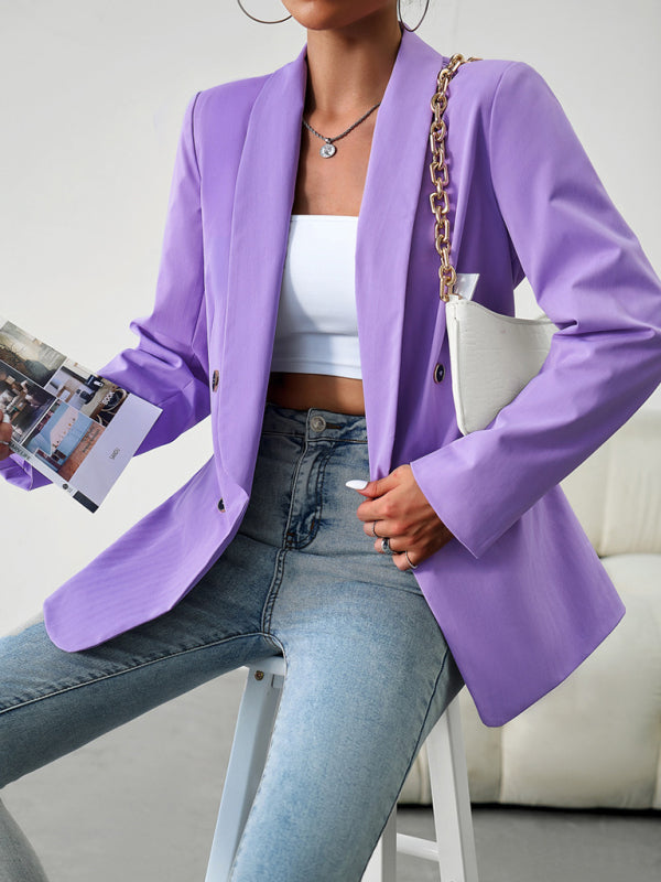 Women's Double-Breasted Blazer Jacket in Khaki and Multiple Colors - Image 9