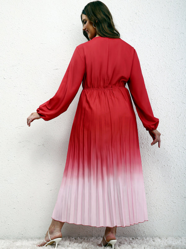 Modern plus size women's temperament gradient pleated dress
