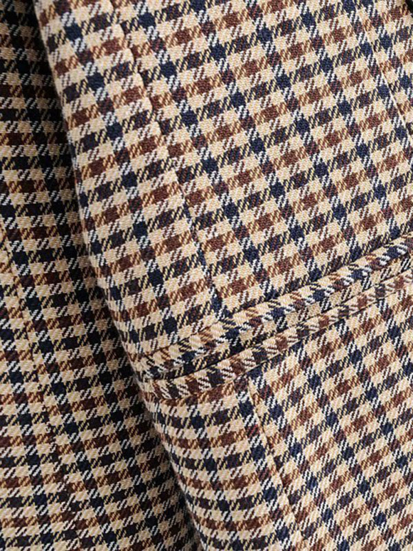 Women's Double-Breasted Plaid Blazer Cotton Blend Jacket - Image 4