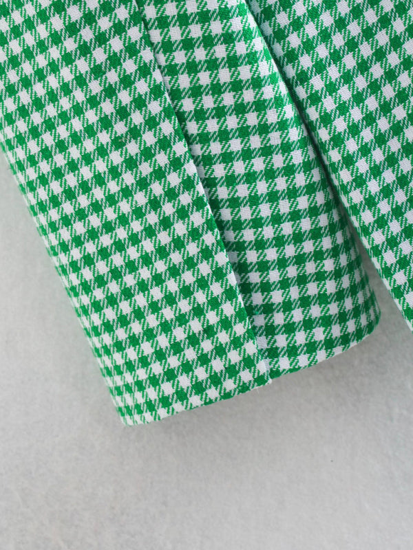Women's Double-Breasted Plaid Blazer Cotton Blend Jacket - Image 7