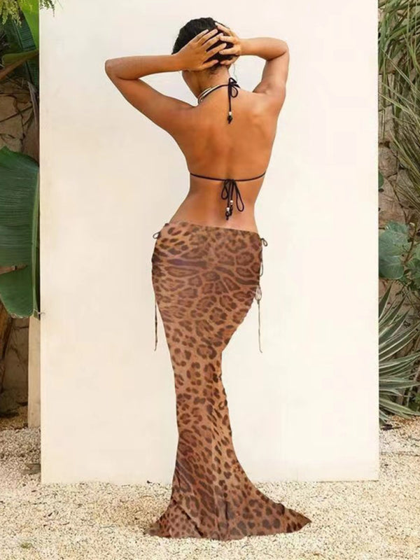 Women's Red Floral Print Halter Bikini and Sheer Maxi Skirt Set - Image 10