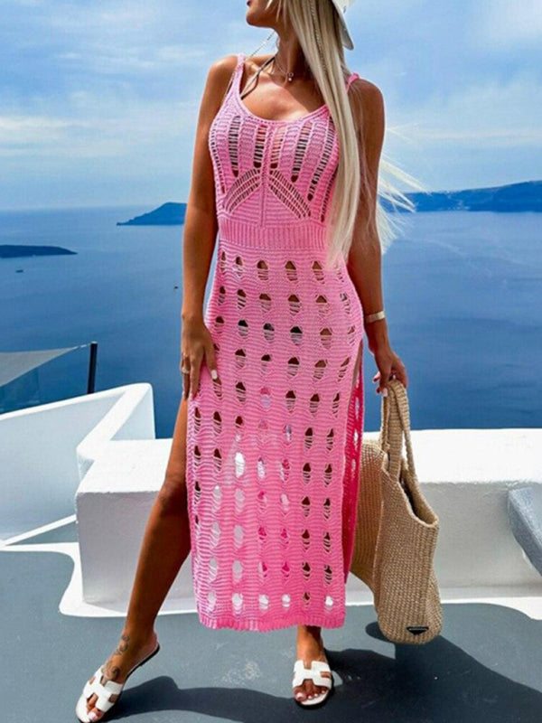 Women's Sexy White Knitted V-Neck Sleeveless Slit Maxi Dress - Image 11