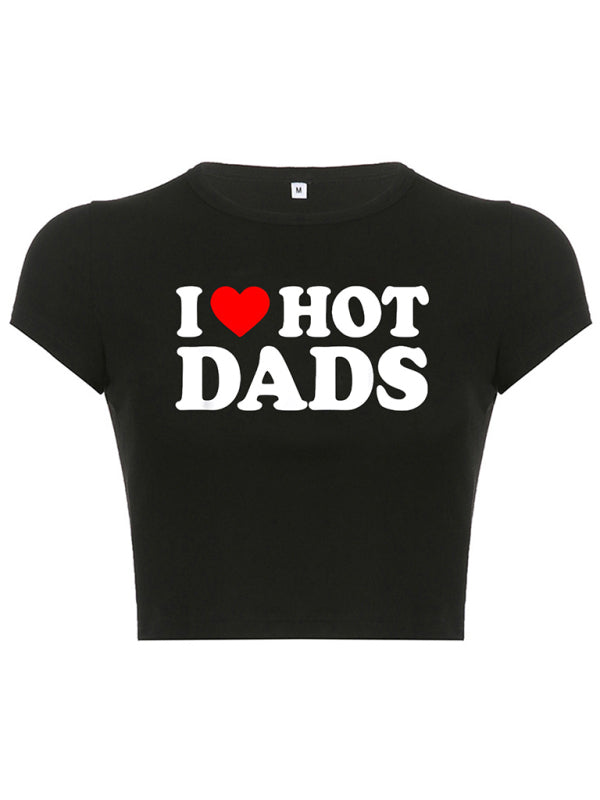 Women's White Graphic Heart Letter Print Short Sleeve Crop Top - Image 4
