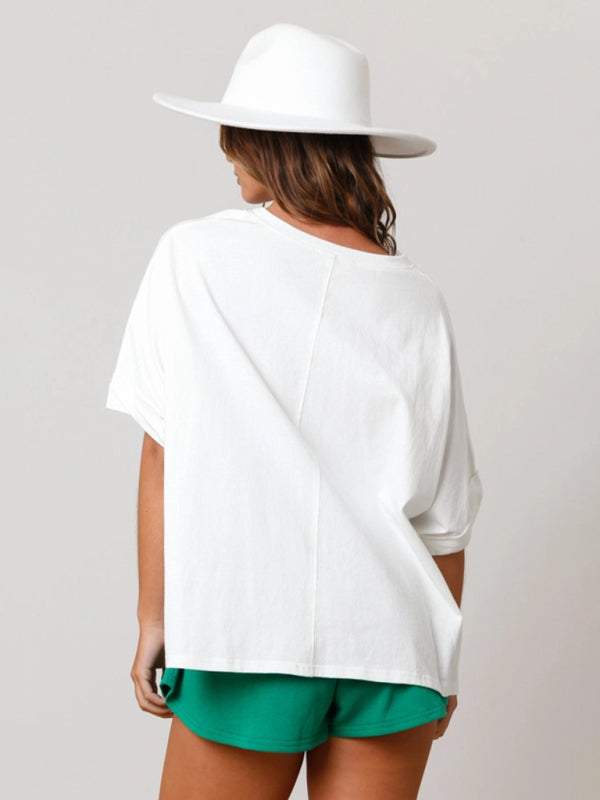 St. Patrick's Day Four-Leaf Clover Sequined Loose Fit T-Shirt - Image 3