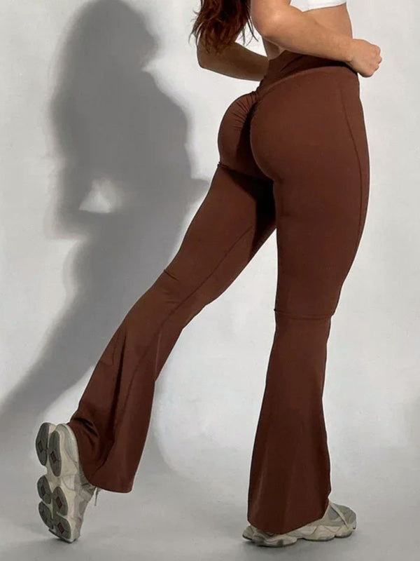 High-Waist Brown Flare Yoga Leggings with Butt Lift Control - Image 3