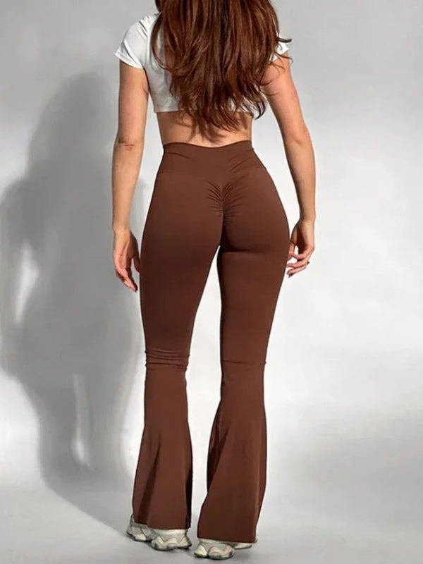 High-Waist Brown Flare Yoga Leggings with Butt Lift Control - Image 2