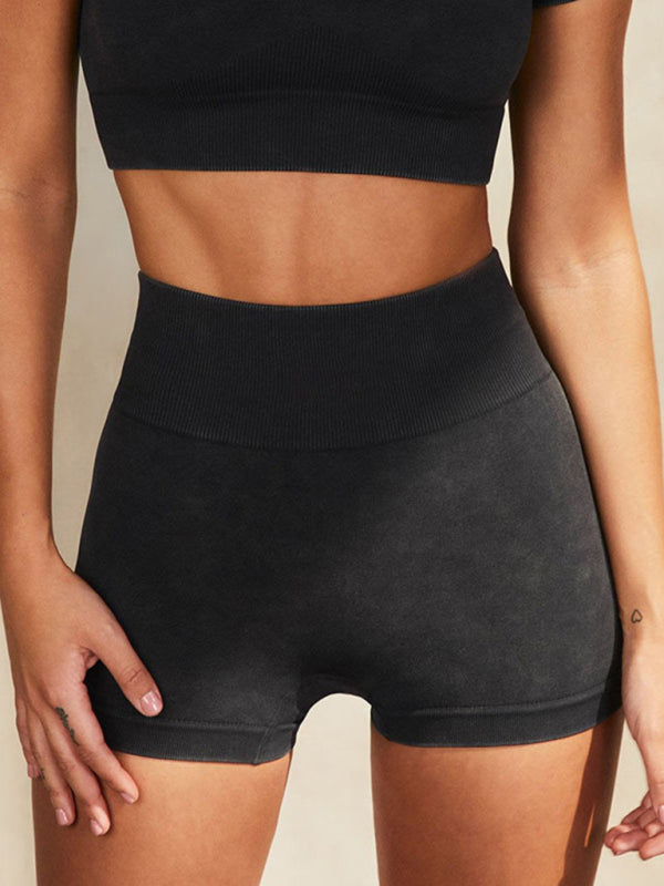Women's Multi-Color Yoga Sports Short Sleeve & Shorts Set