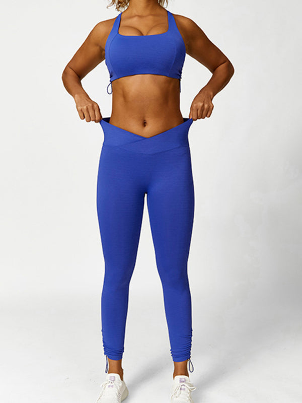 Women's High-Rise Drawstring Yoga Leggings Breathable Activewear - Image 3