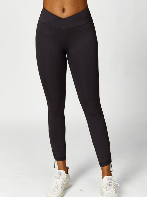 Women's High-Rise Drawstring Yoga Leggings Breathable Activewear - Image 7