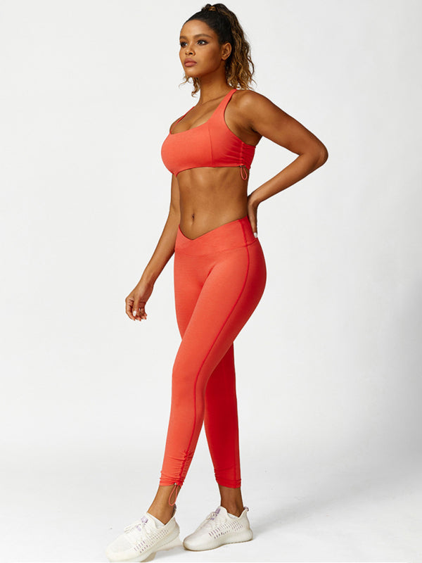 Women's High-Rise Drawstring Yoga Leggings Breathable Activewear - Image 4