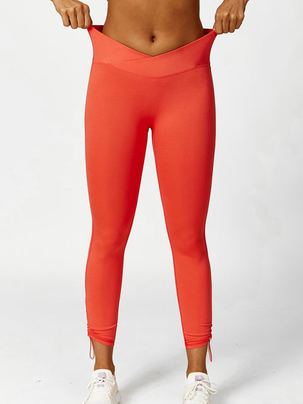 Women's High-Rise Drawstring Yoga Leggings Breathable Activewear - Image 6