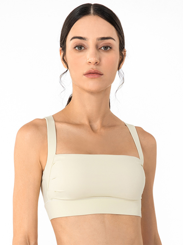 Women's Square Neck Posture Correction Sports Bra Cream - Image 4
