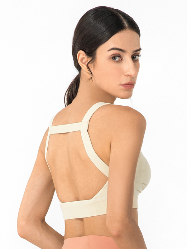 Women's Square Neck Posture Correction Sports Bra Cream - Image 2