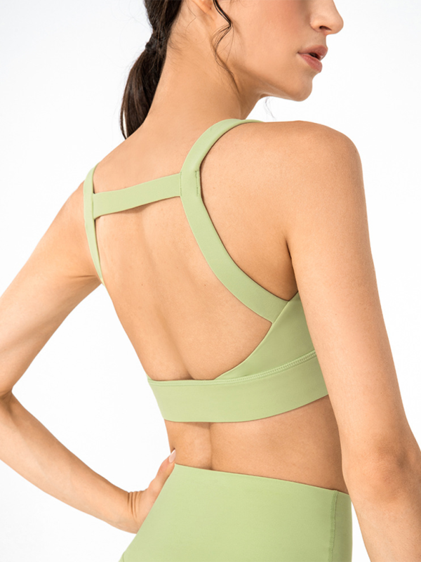 Women's Square Neck Posture Correction Sports Bra Cream - Image 19