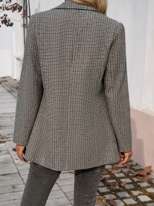 Women's Houndstooth Lapel Blazer Office Business Jacket - Image 5