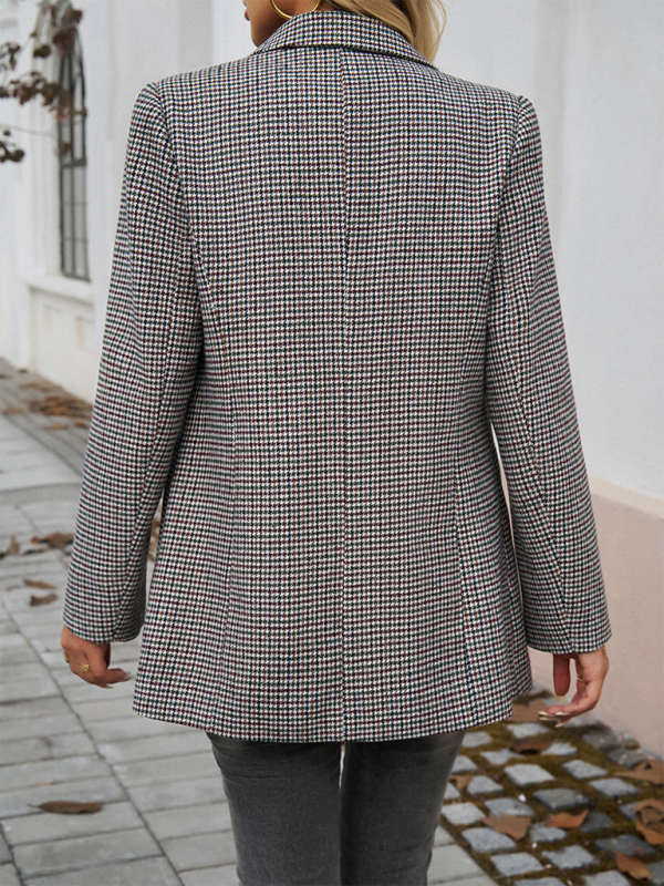 Women's Houndstooth Lapel Blazer Office Business Jacket - Image 9