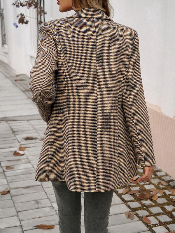 Women's Houndstooth Lapel Blazer Office Business Jacket - Image 4