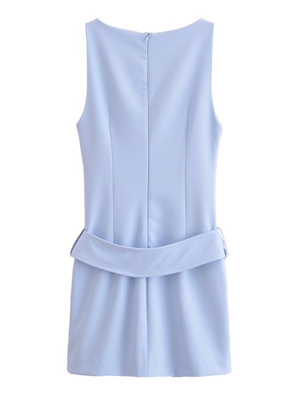 Belted Fitted Dress | Spring Summer Casual | Blue & Cream Colors