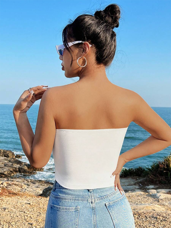 White Strapless Cherry Print Tube Top Y2K Crop Top - Image 5