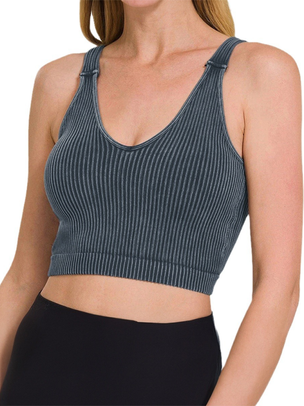 Women's Ribbed V-Neck Seamless Crop Tank Top Solid Color - Image 9