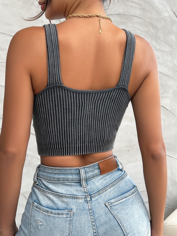 Women's Ribbed V-Neck Seamless Crop Tank Top Solid Color - Image 10
