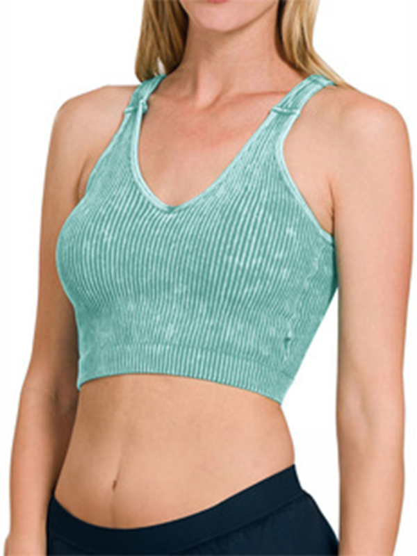 Women's Ribbed V-Neck Seamless Crop Tank Top Solid Color - Image 14