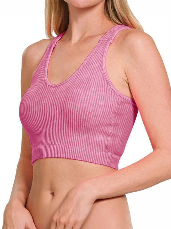 Women's Ribbed V-Neck Seamless Crop Tank Top Solid Color - Image 3
