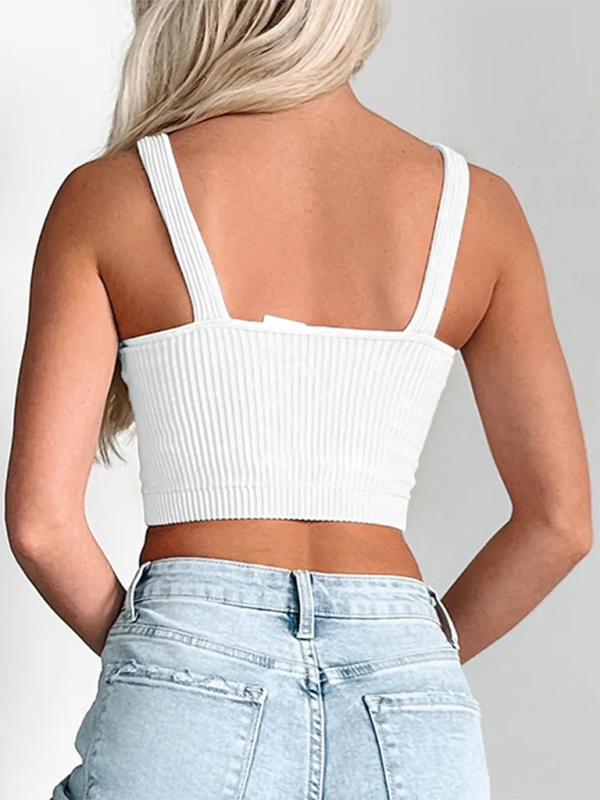 Women's Ribbed V-Neck Seamless Crop Tank Top Solid Color - Image 4