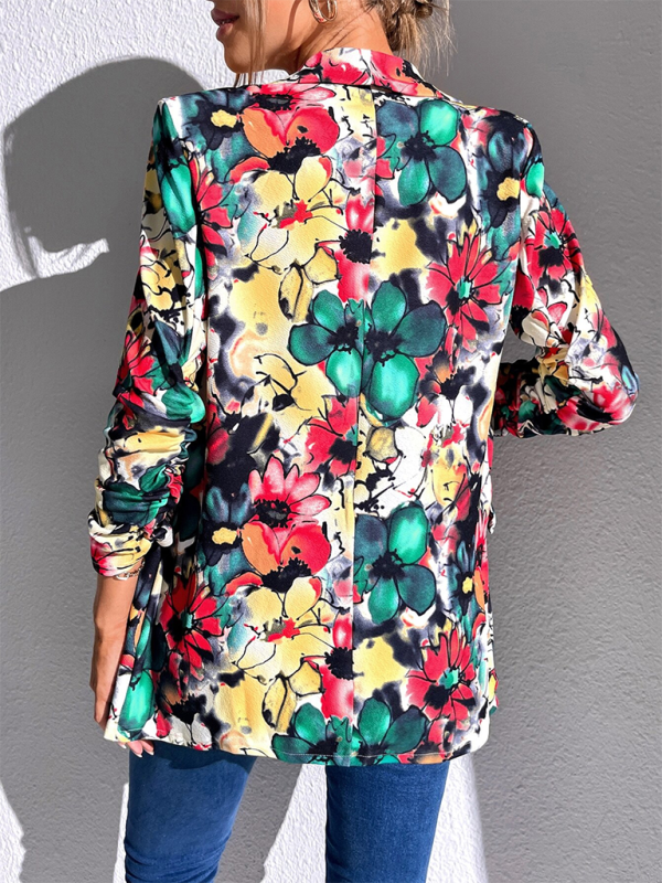Women's Slim Fit Blazer Jacket - Long Sleeve - Pattern Design - Autumn Winter