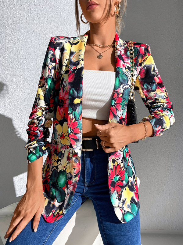 Women's Slim Fit Blazer Jacket - Long Sleeve - Pattern Design - Autumn Winter