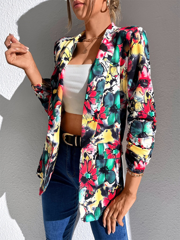 Women's Slim Fit Blazer Jacket - Long Sleeve - Pattern Design - Autumn Winter