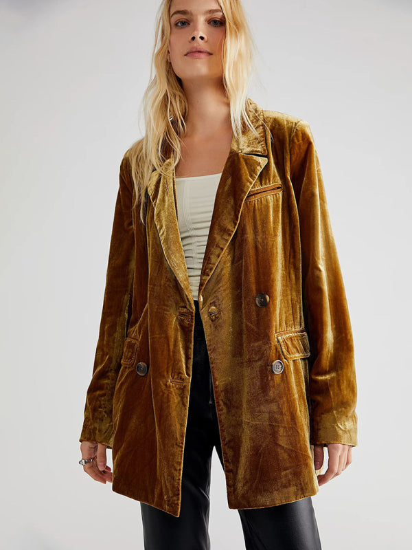 Women's Velvet Split Blazer - Lapel Collar - Multiple Colors - Autumn Winter