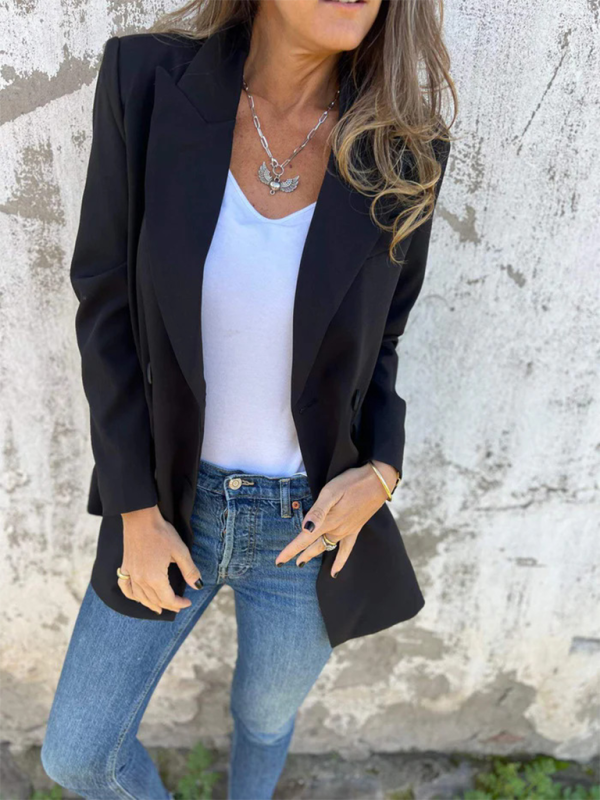 Women's Solid Color Blazer - Long Sleeve - Lapel Collar - Multiple Colors - Autumn Winter