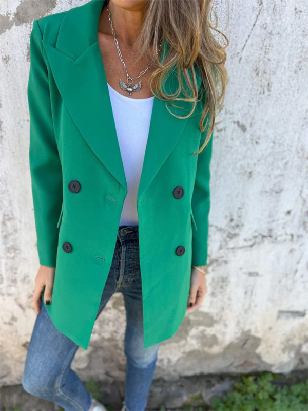 Women's Solid Color Blazer - Long Sleeve - Lapel Collar - Multiple Colors - Autumn Winter