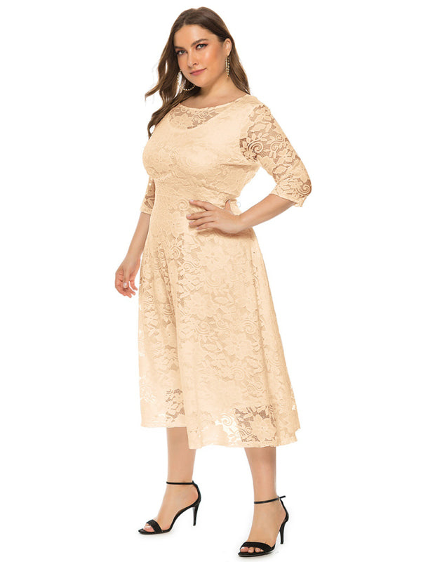 Plus size women's new evening dress bridesmaid dress lace pocket dress