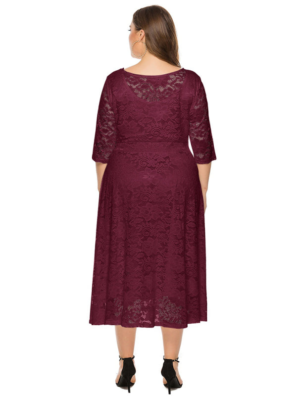 Plus size women's new evening dress bridesmaid dress lace pocket dress