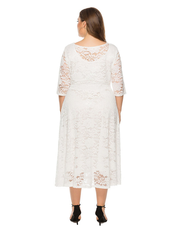 Plus size women's new evening dress bridesmaid dress lace pocket dress