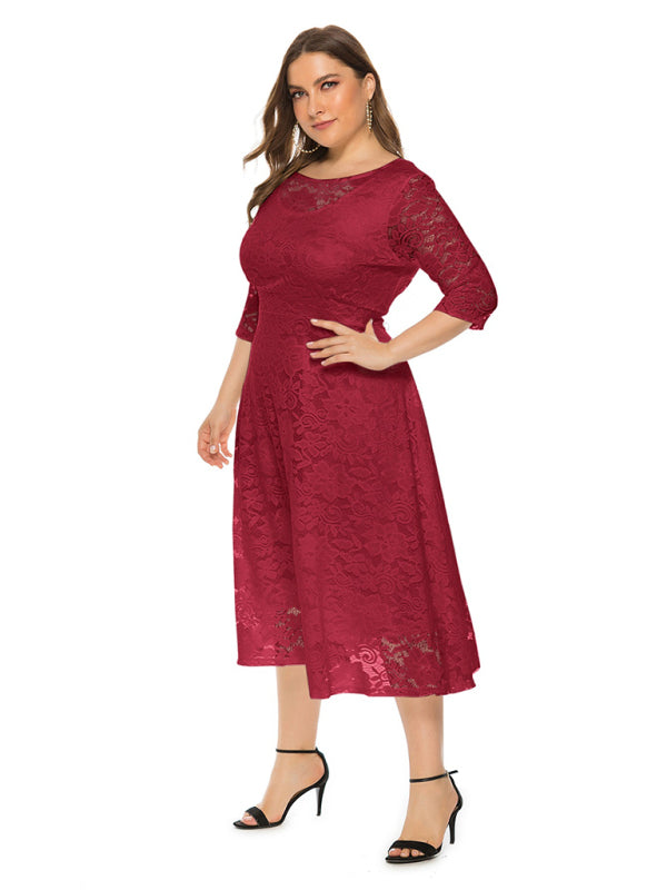 Plus size women's new evening dress bridesmaid dress lace pocket dress