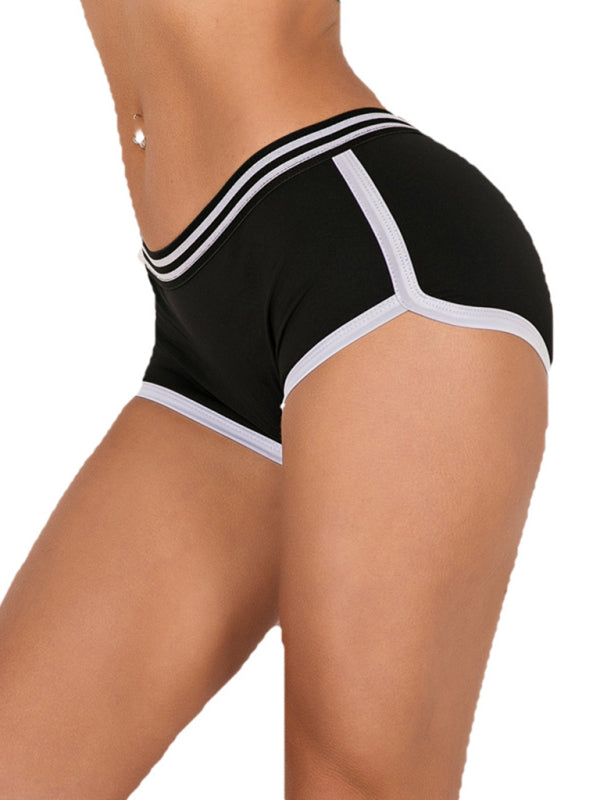 Women White Striped Elastic Sports Yoga Shorts Boxer Style - Image 7