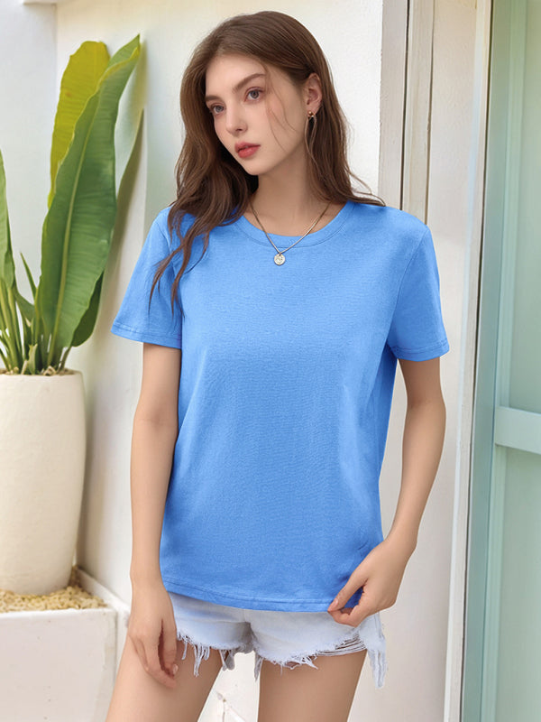 Women's Classic White Round Neck Short Sleeve Cotton T-Shirt - Image 6